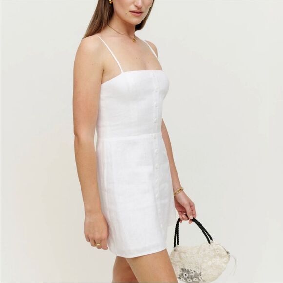 Reformation Huckleberry Linen Dress in White Size 10 NWT $ 178 - Picture 3 of 6